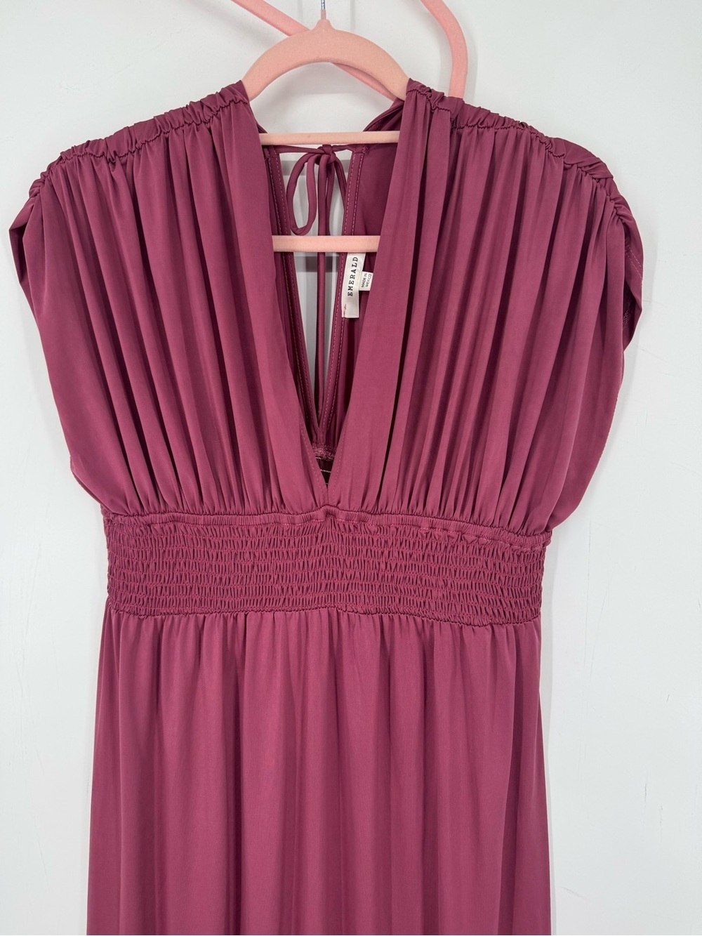 Emerald Boutique Mauve Deep V-Neck Smocked Waist Boho Formal Maxi Dress Medium - Picture 3 of 6